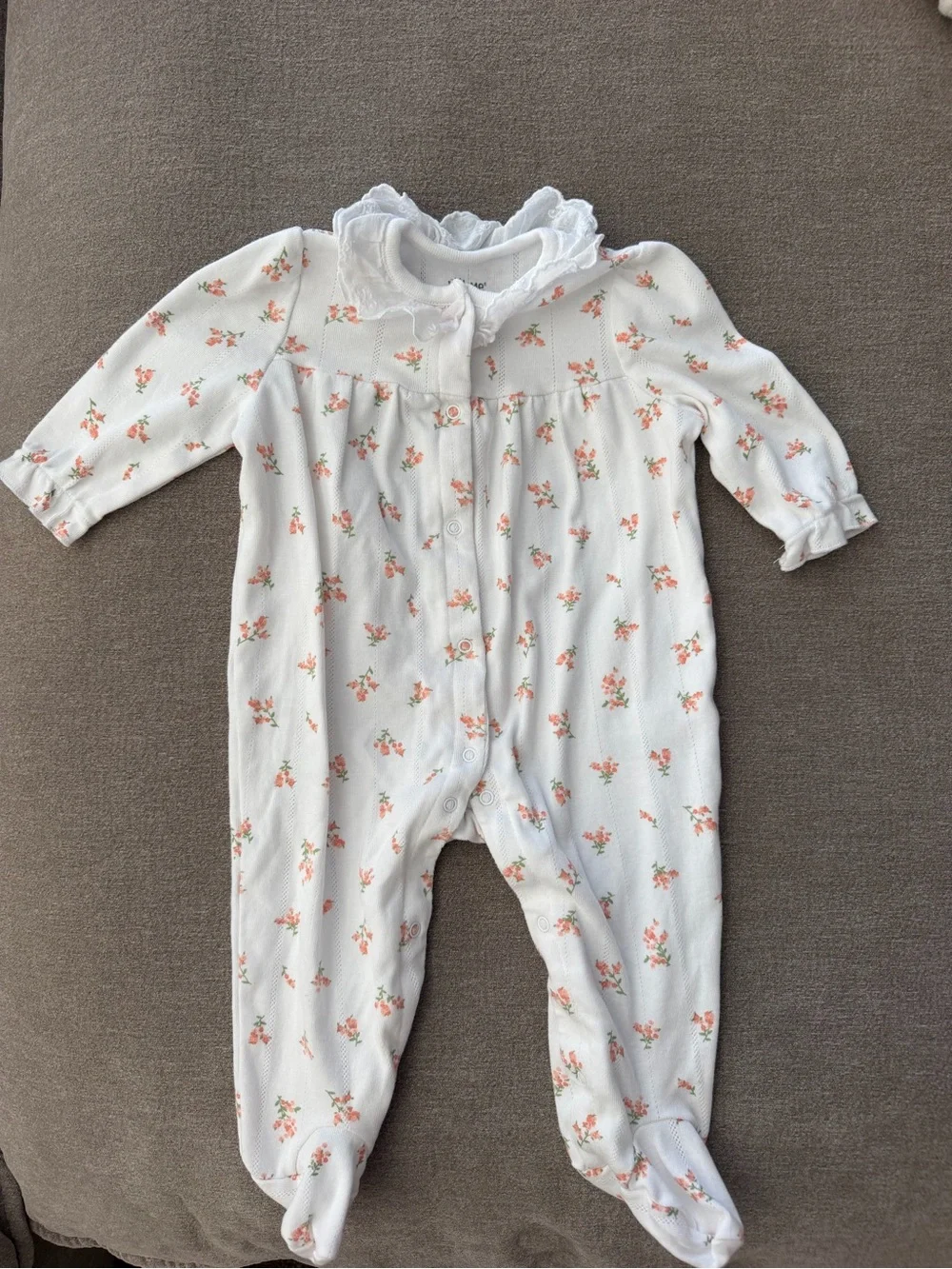 Little Me White Footed One-Piece with Peach Floral Print 9M